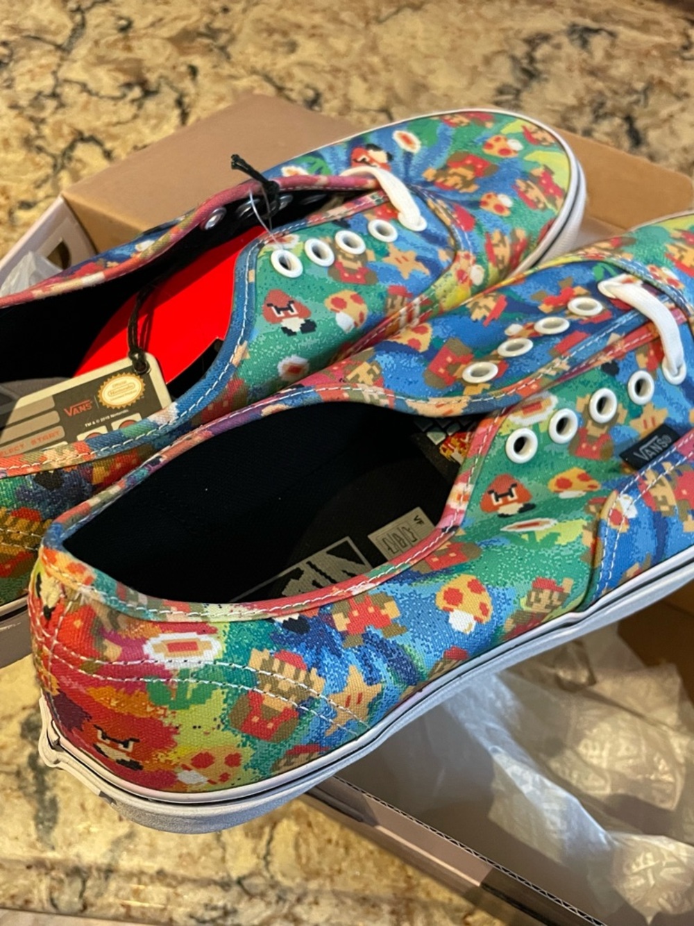 Vans Low-Top Sneakers - Blue, Green, Red Multi-Color Pixel Print